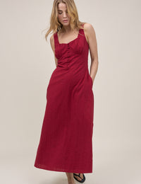 Red Button Front Sleeveless Melody Midi Dress