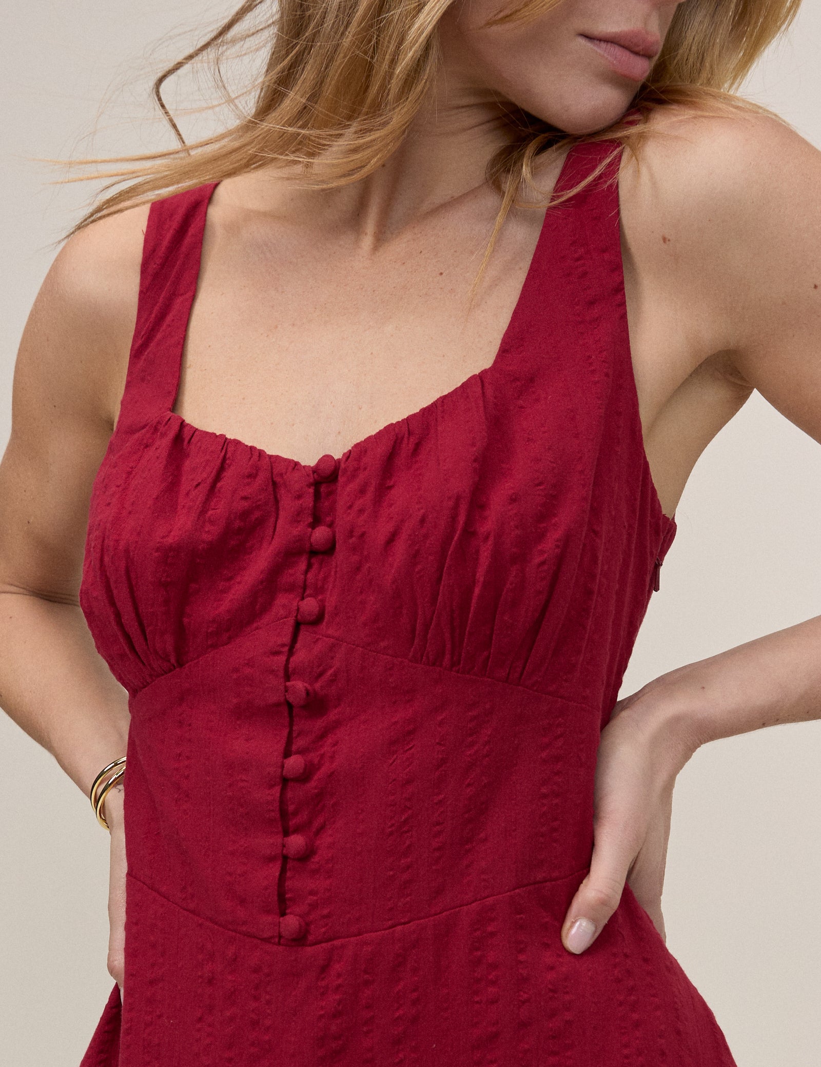 Red Button Front Sleeveless Melody Midi Dress Red Button Front Sleeveless Melody Midi Dress