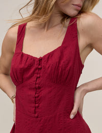 Red Button Front Sleeveless Melody Midi Dress