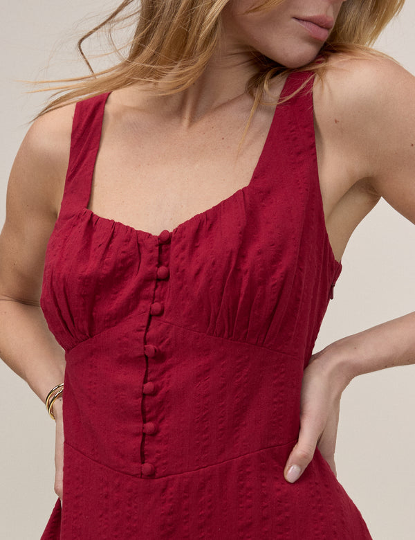 Red Button Front Sleeveless Melody Midi Dress