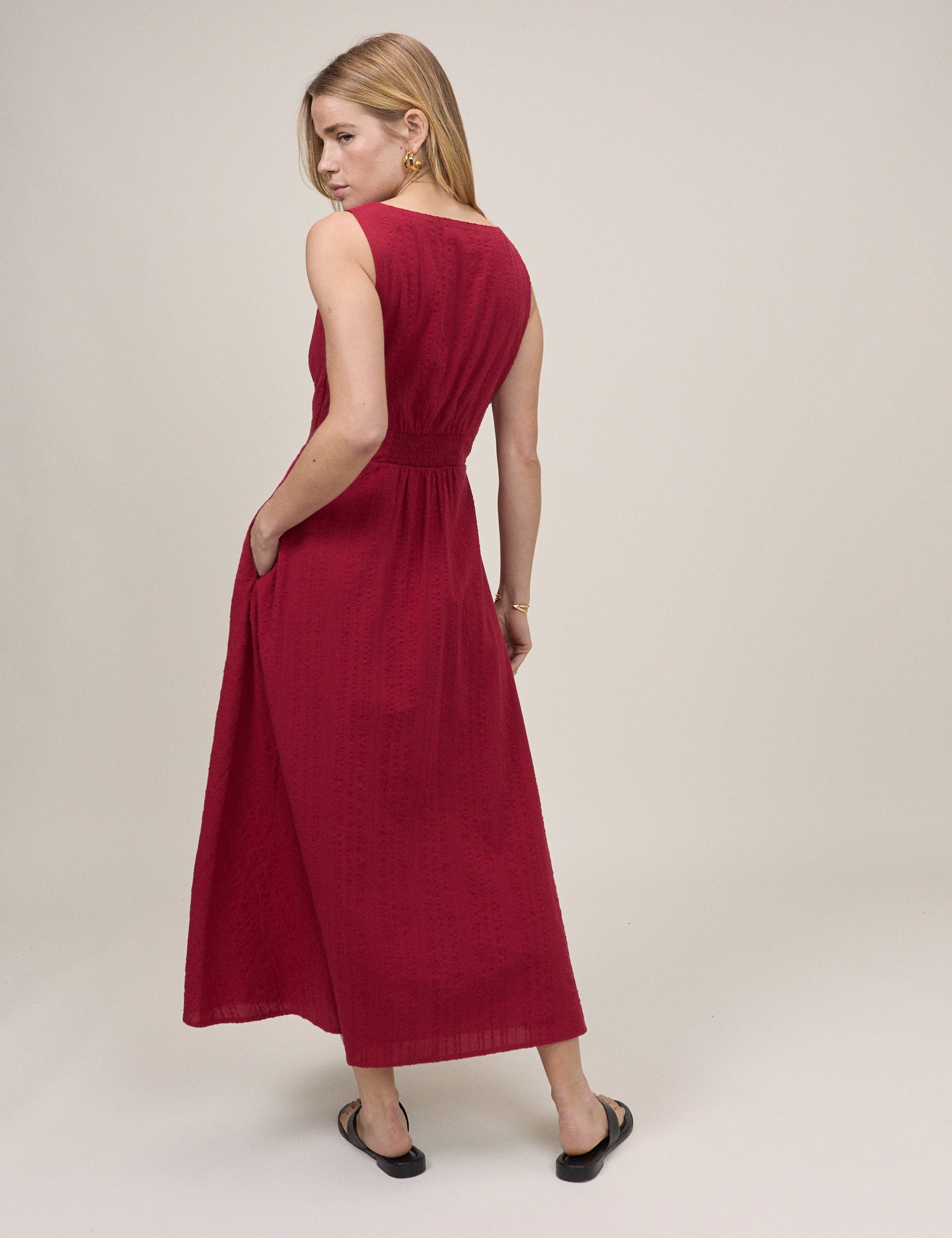 Red Button Front Sleeveless Melody Midi Dress Red Button Front Sleeveless Melody Midi Dress