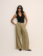 Green Pleated Wide Leg Trousers