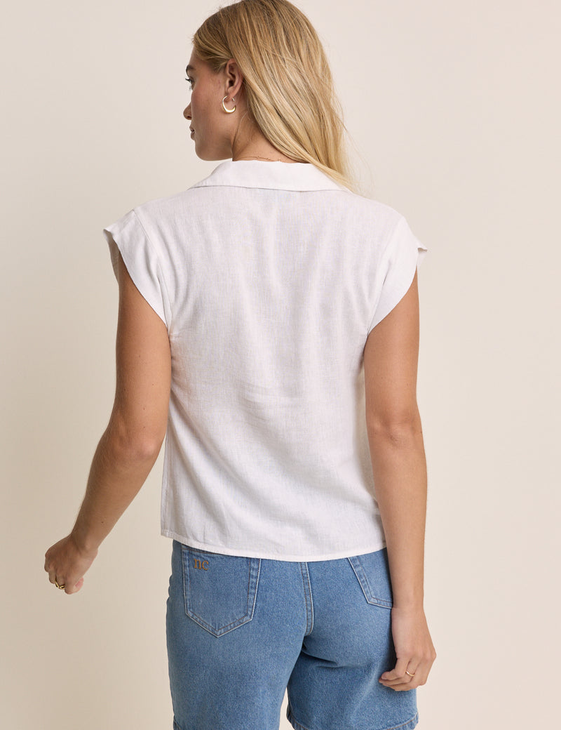 White Collared Tie Front Ember Top