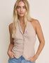 Beige Linen-Blend Halterneck Moss Waistcoat