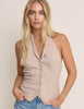 Beige Linen-Blend Halter Neck Moss Waistcoat