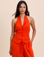 Orange Moss Linen-Blend Halterneck Waistcoat