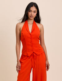 Orange Moss Linen-Blend Halterneck Waistcoat