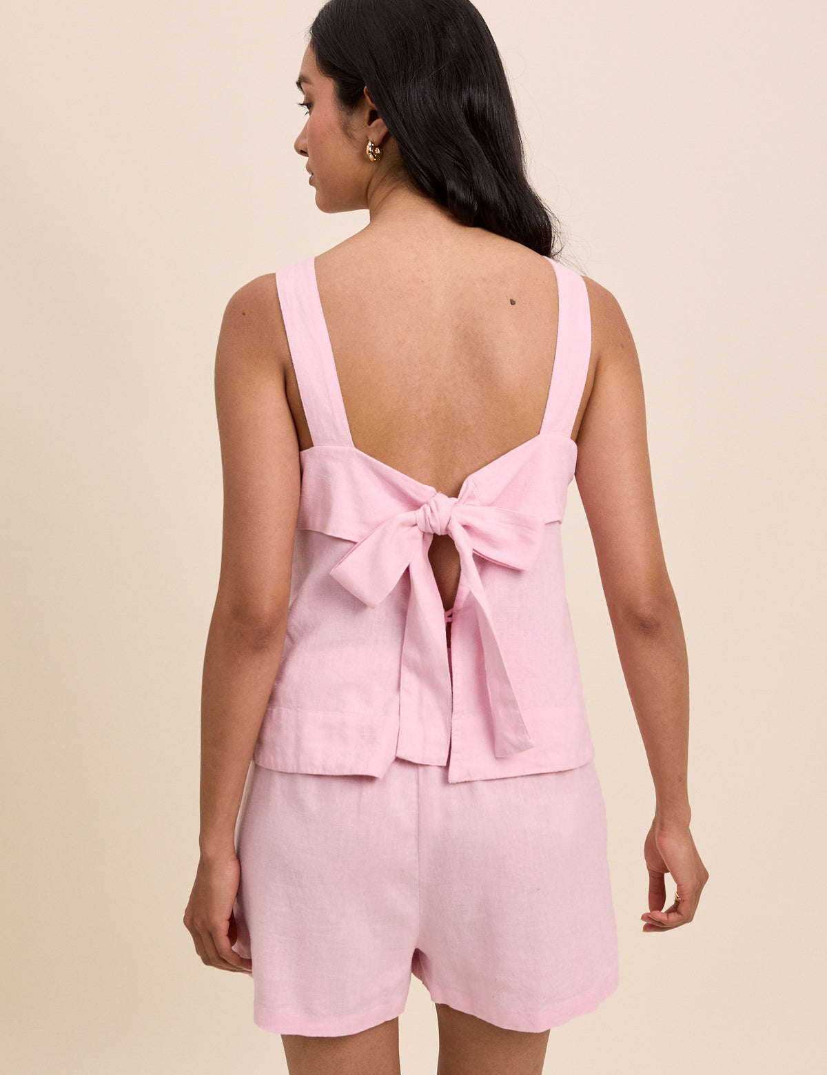 Pink Tie Back Linen-Blend Tank Top