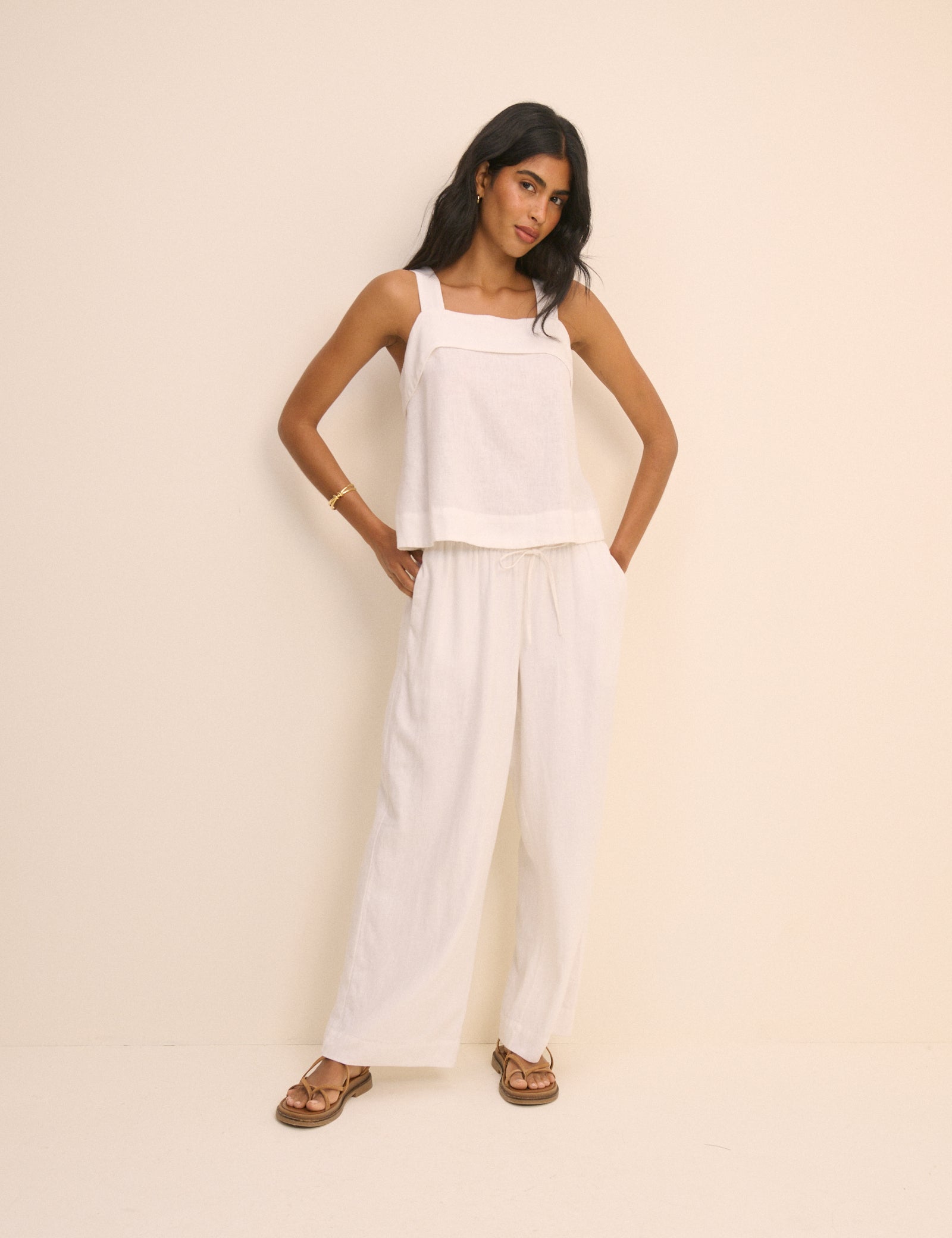 White Tie Back Linen-Blend Tank Top