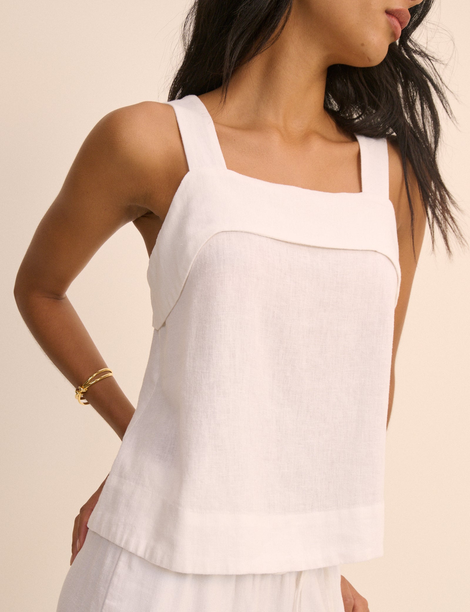 White Tie Back Linen-Blend Tank Top