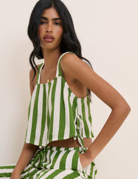 Green Striped Linen-Blend Swing Top