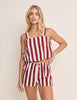 Burgundy Striped Sleeveless Linen-Rich Pillar Top