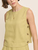 Green Linen-Blend Button Side Crop Top