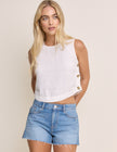 White Linen-Blend Button Side Crop Top