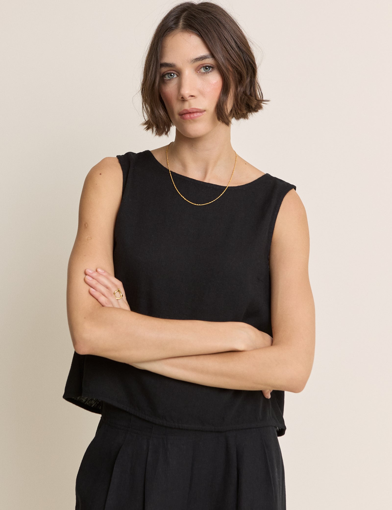 Black Wrap Detail Tank Top