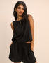 Black Wrap Detail Linen-Blend Tank Top