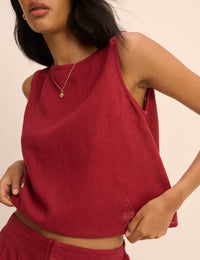 Red Linen-Blend Wrap Detail Tank Top