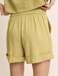 Green Linen-Blend Torrent Turn Up Shorts