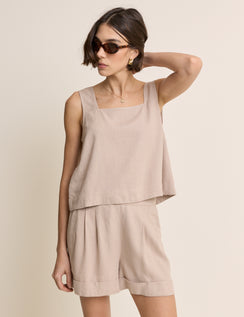 Stone Linen-Rich Torrent Turn Up Shorts