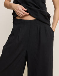 Black Linen-Blend Wide Leg Trousers