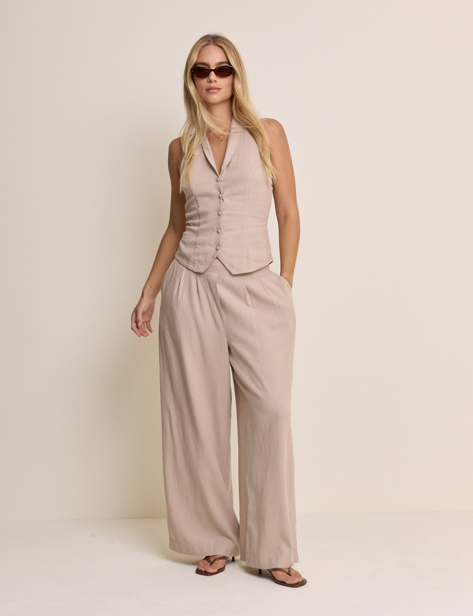 Beige Linen-Blend Silsoe Clean Wide Leg Trousers