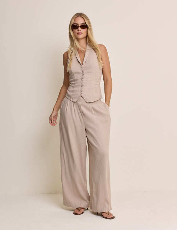 Beige Linen-Blend Silsoe Clean Wide Leg Trousers