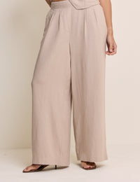 Sand Linen-Blend Silsoe Clean Wide Leg Trousers