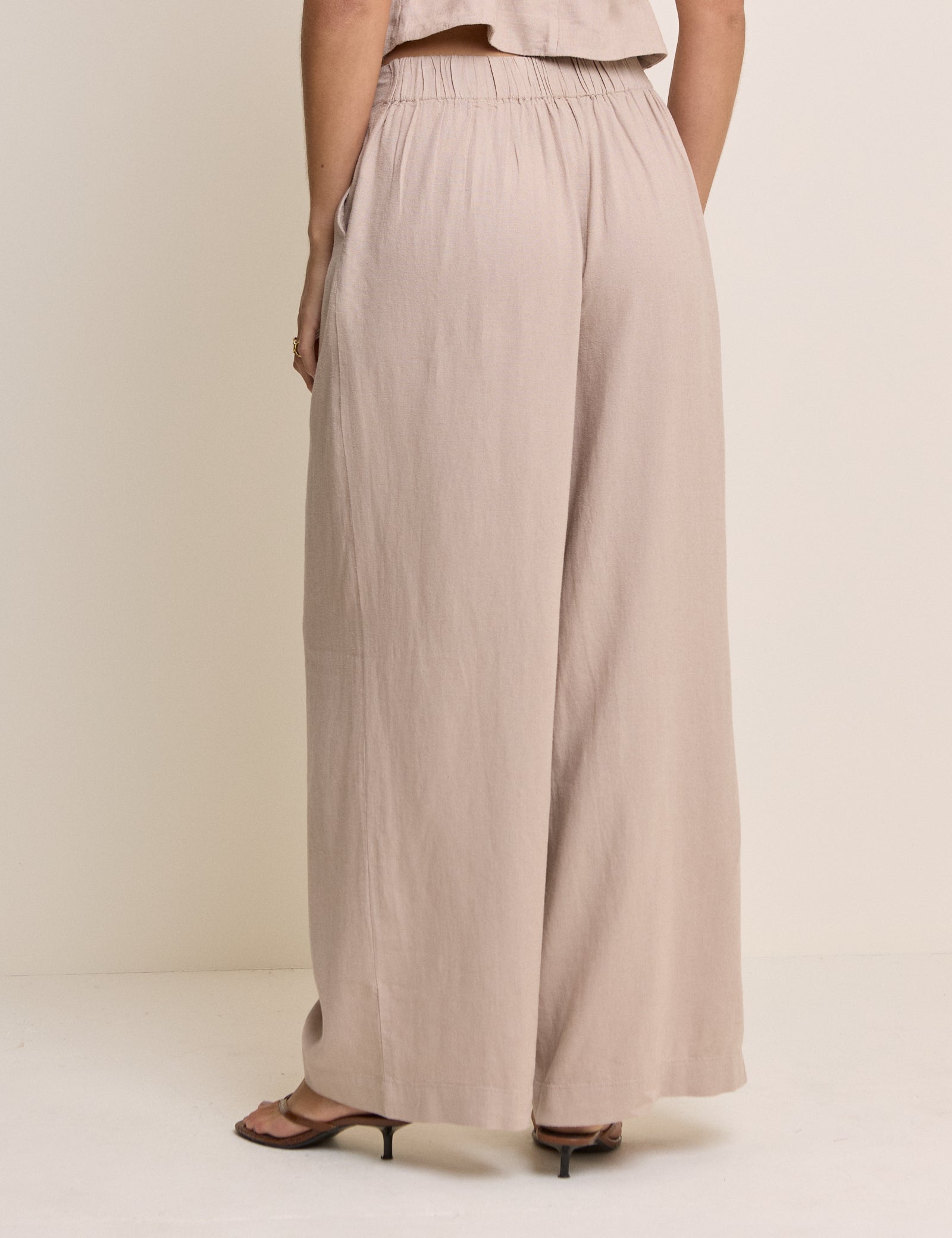 Sand Linen-Blend Silsoe Clean Wide Leg Trousers
