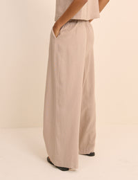 Sand Linen-Blend Silsoe Clean Wide Leg Trousers