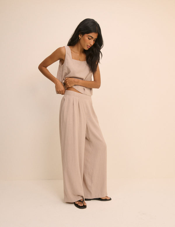 Sand Linen-Blend Silsoe Clean Wide Leg Trousers
