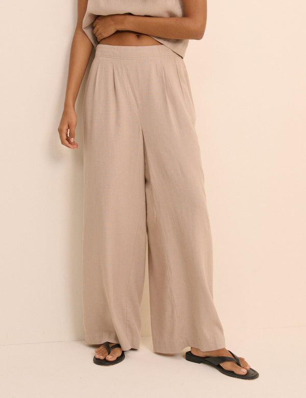 Sand Linen-Blend Silsoe Clean Wide Leg Trousers