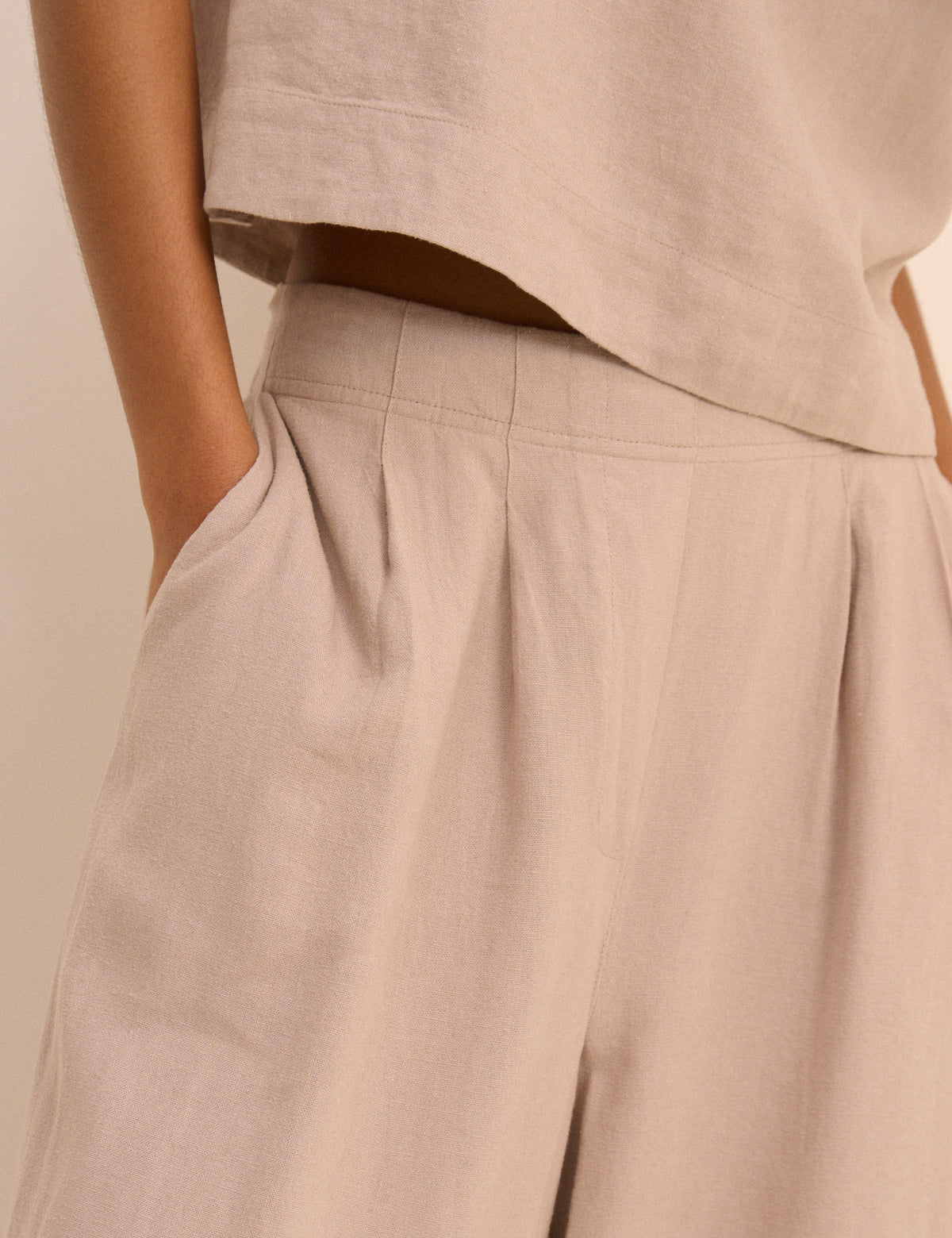 Sand Linen-Blend Silsoe Clean Wide Leg Trousers