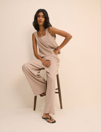 Sand Linen-Blend Silsoe Clean Wide Leg Trousers