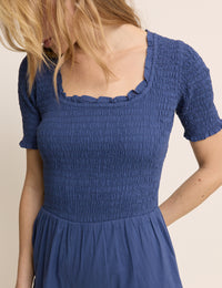 Petite Blue Shirred Wide Leg Zita Jumpsuit