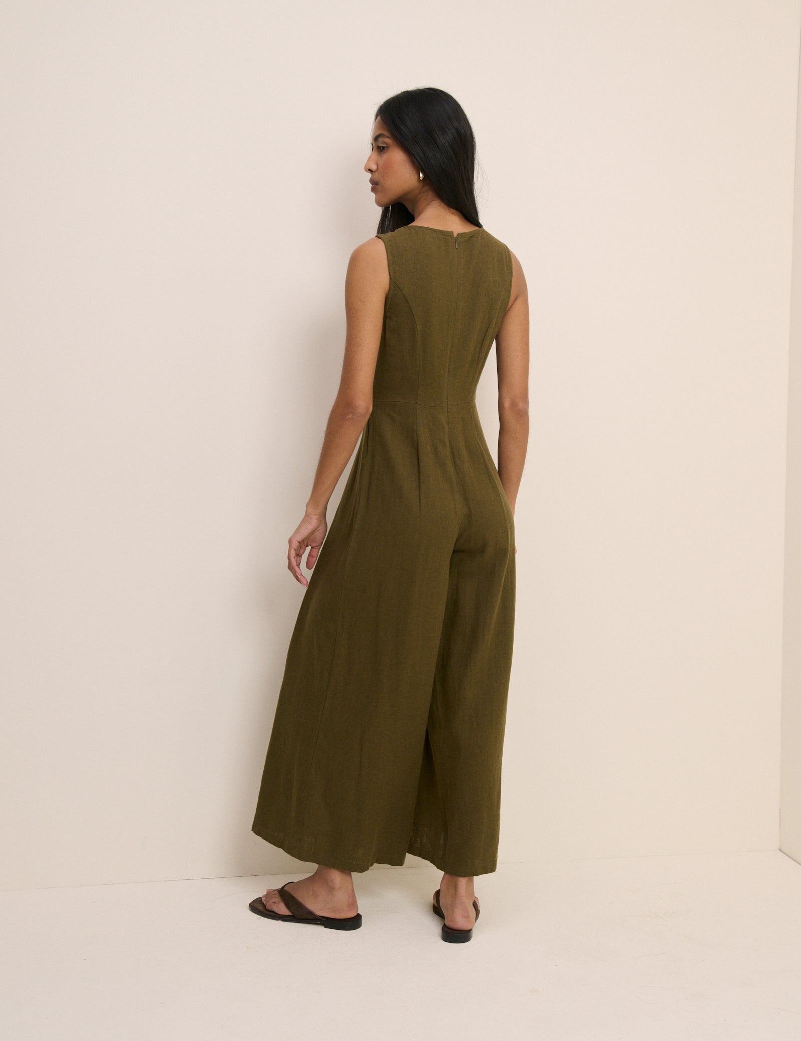 Petite Khaki Linen-Blend Cropped Lorey Jumpsuit