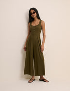 Petite Khaki Linen-Blend Cropped Lorey Jumpsuit