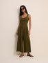Petite Khaki Linen-Blend Cropped Lorey Jumpsuit