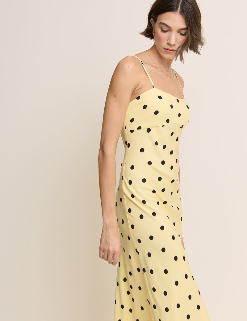 Yellow and Black Polka Dot Debbie Maxi Dress