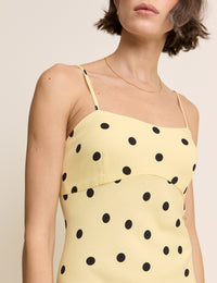 Yellow and Black Polka Dot Debbie Midi Dress