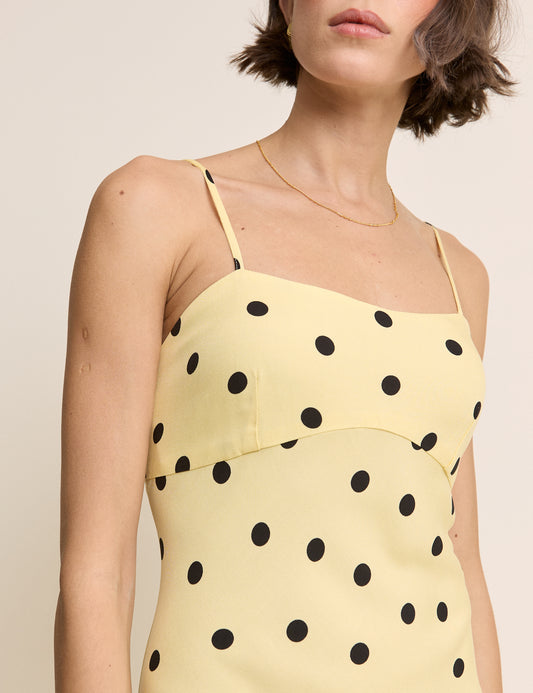 yellow dress with red polka dots Yellow and Black Polka Dot Debbie Maxi Dress