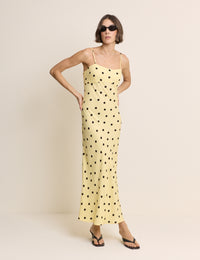 Yellow and Black Polka Dot Debbie Midi Dress
