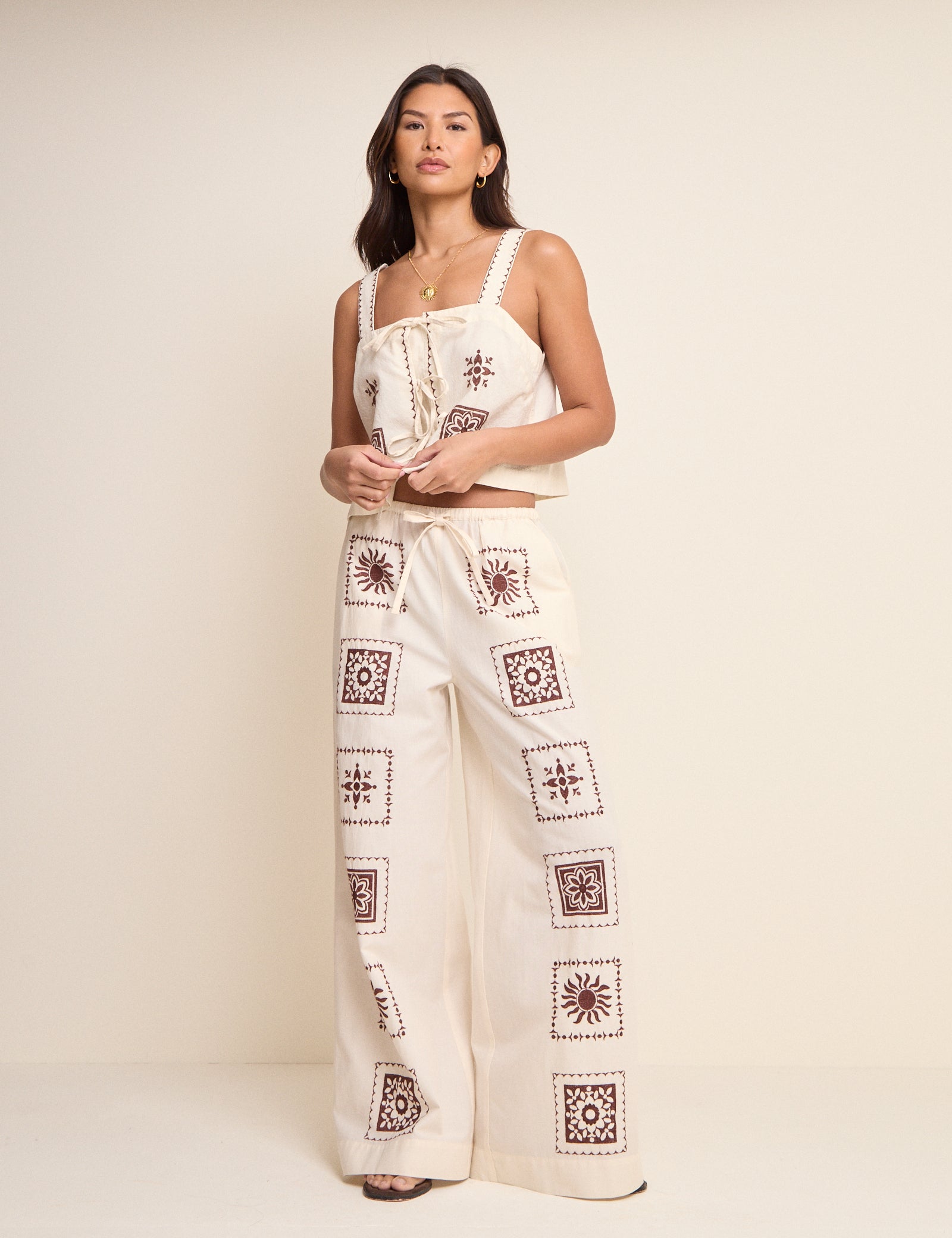 Ivory Tile Printed Wide Leg Topaz Trousers