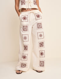 Ivory Tile Printed Wide Leg Topaz Trousers