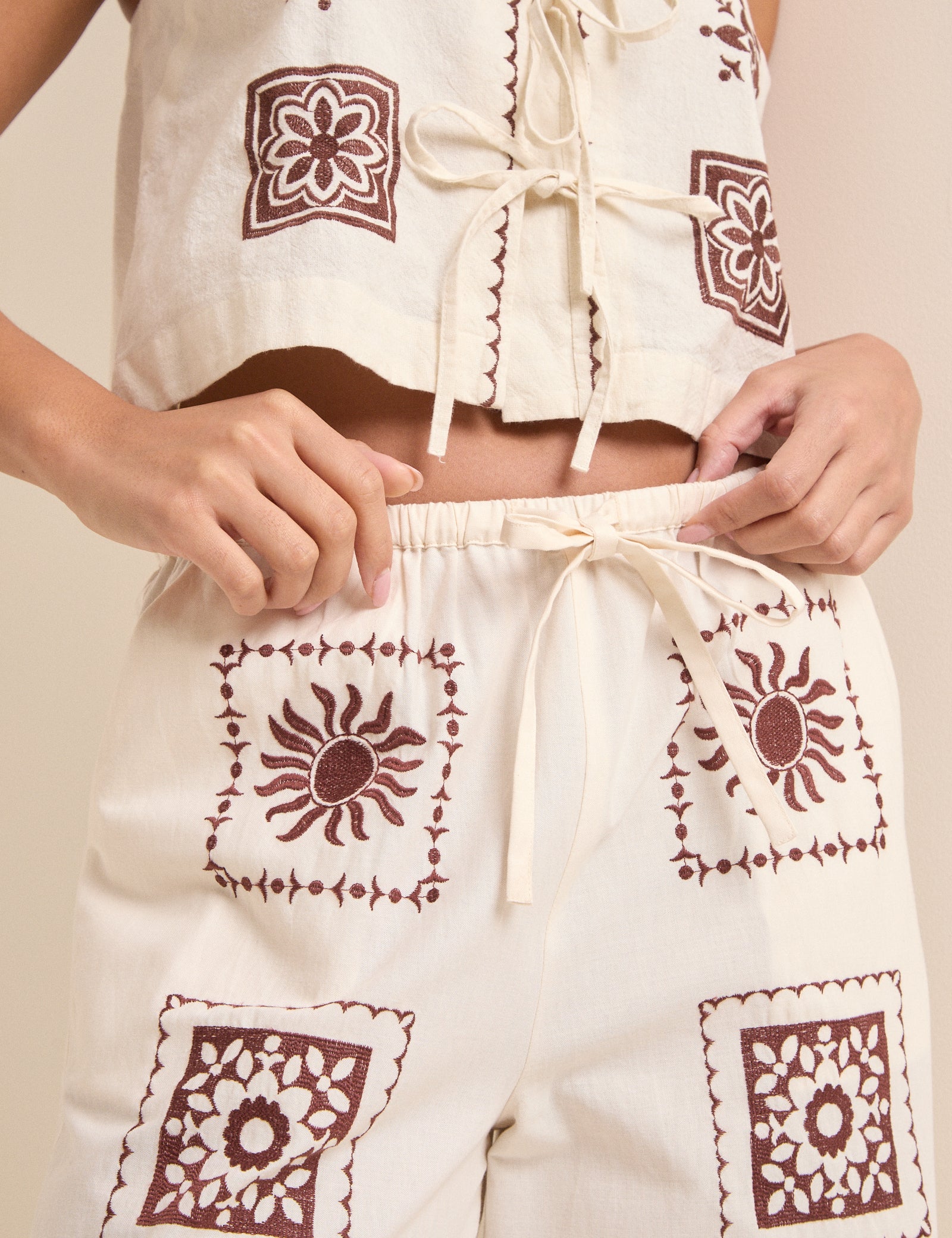 Ivory Tile Printed Wide Leg Topaz Trousers