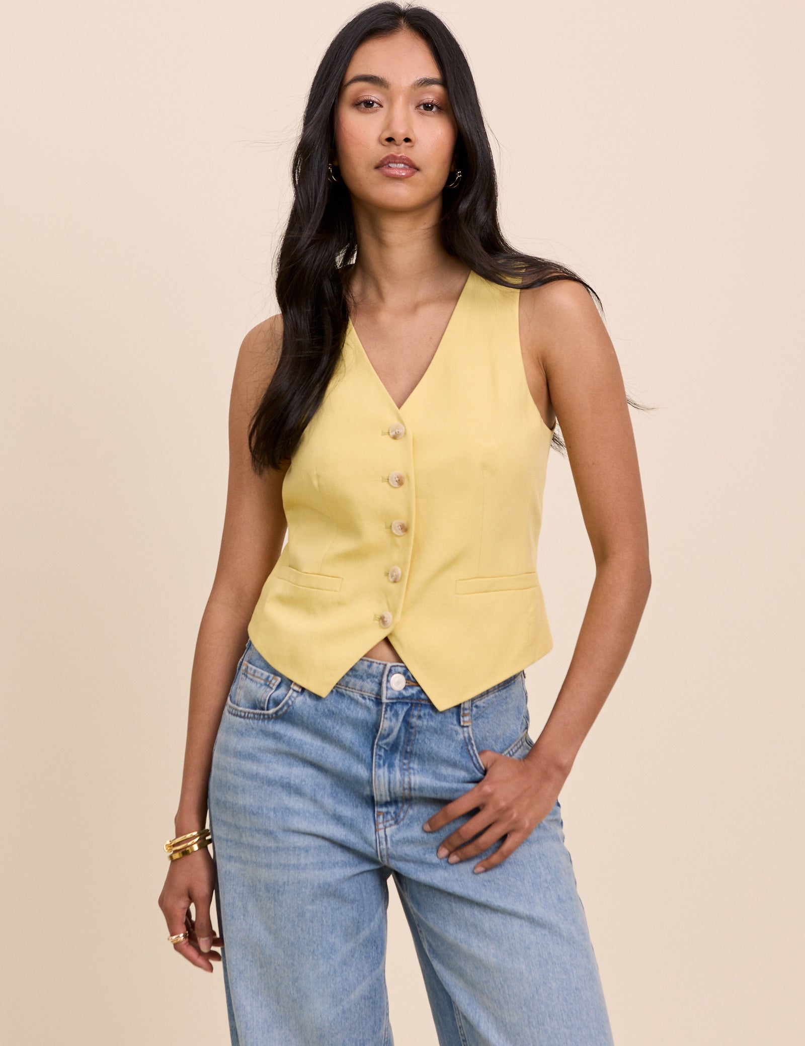 Yellow Linen-Blend Tailored Waistcoat