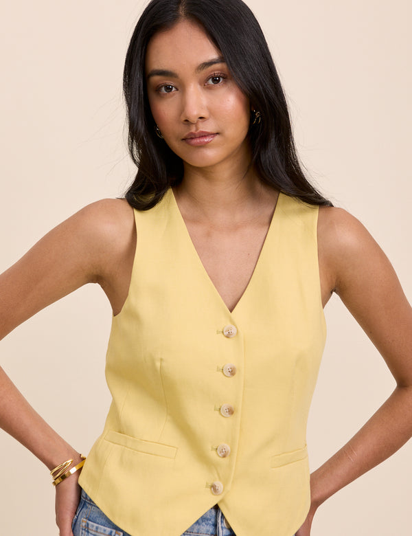 Yellow Linen-Blend Tailored Waistcoat