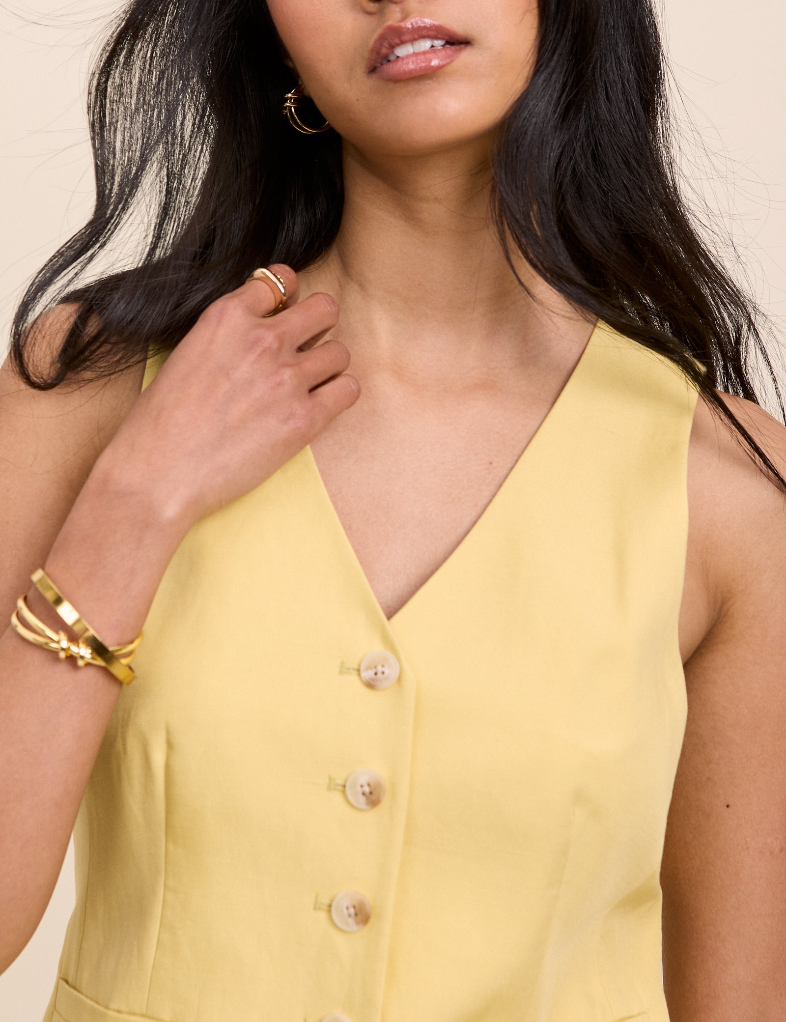 Yellow Linen-Blend Tailored Waistcoat