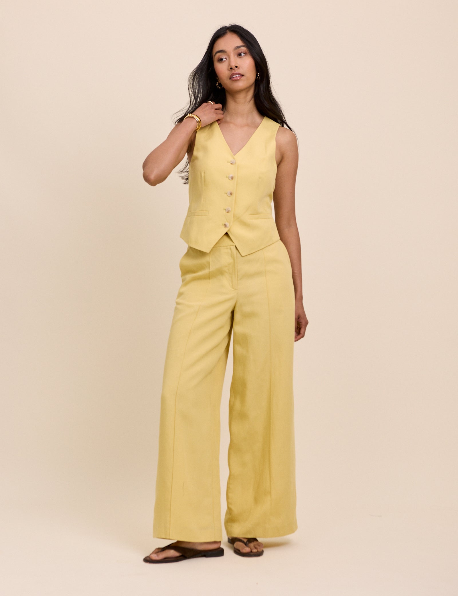 Yellow Linen-Blend Tailored Waistcoat