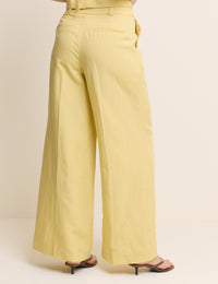 Yellow Linen-Blend Wide Leg Tailored Trousers