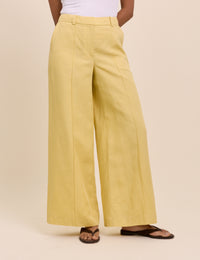 Yellow Linen-Blend Wide Leg Tailored Trousers